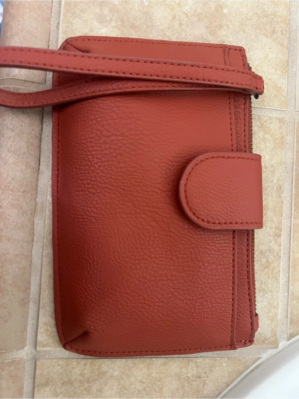 Women's Leather Wristlet Clutch universal threads zip closure casual color brown